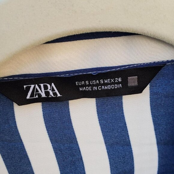 Zara Blue and White Striped Button Down Blouse, Size S - Picture 5 of 7